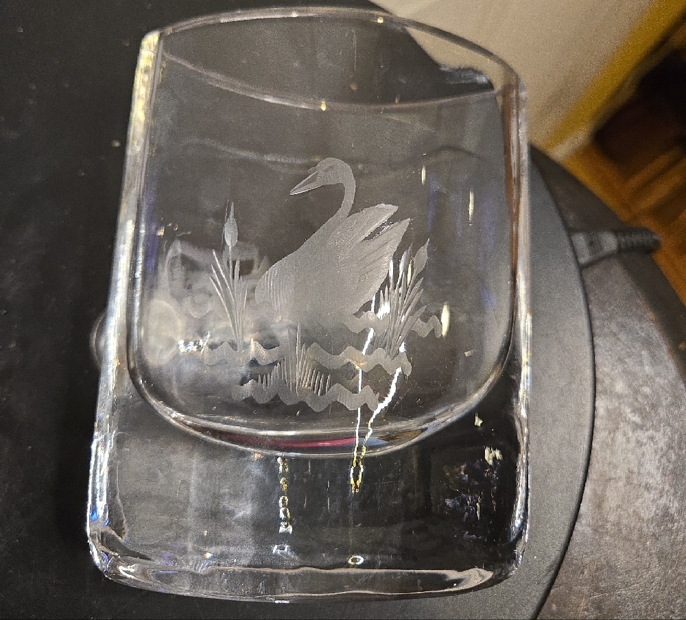 Josef Schott for Smålandshyttan Sweden Glass Vase w/ Engraved Swan Reeds Design - Picture 9 of 9